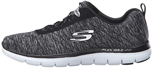 Skechers Flex Appeal 2.0, Zapatillas con Cordones,Detalles de Costuras y Plantilla para Caminar y Entrenar Mujer, Negro (BKW Black & Charcoal Mesh/Coral Trim), 36 EU