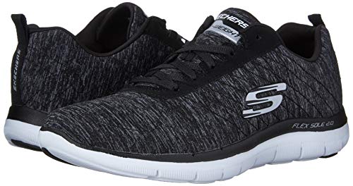 Skechers Flex Appeal 2.0, Zapatillas con Cordones,Detalles de Costuras y Plantilla para Caminar y Entrenar Mujer, Negro (BKW Black & Charcoal Mesh/Coral Trim), 36 EU