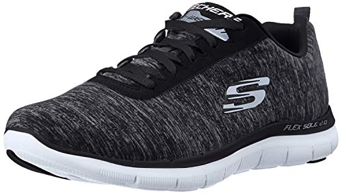 Skechers Flex Appeal 2.0, Zapatillas con Cordones,Detalles de Costuras y Plantilla para Caminar y Entrenar Mujer, Negro (BKW Black & Charcoal Mesh/Coral Trim), 36 EU