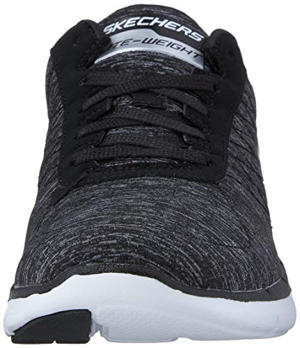 Skechers Flex Appeal 2.0, Zapatillas con Cordones,Detalles de Costuras y Plantilla para Caminar y Entrenar Mujer, Negro (BKW Black & Charcoal Mesh/Coral Trim), 36 EU