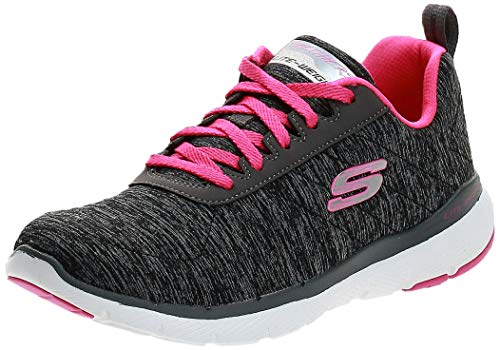 Skechers Flex Appeal 3.0-Insiders, Zapatillas Mujer, Gris (BKHP Black & Gray Mesh/Black Trim), 38.5 EU