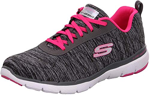 Skechers Flex Appeal 3.0-Insiders, Zapatillas Mujer, Gris (BKHP Black & Gray Mesh/Black Trim), 39 EU