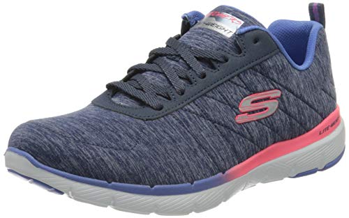 Skechers Flex Appeal 3.0, Zapatillas Mujer, Azul (Navy Mesh/Pink & Purple Trim Nvmt), 38 EU