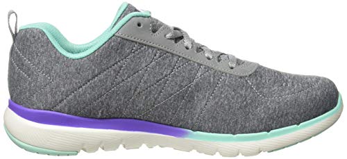 Skechers Flex Appeal 3.0, Zapatillas Mujer, Gris (Gray Mesh/Purple & Green Trim Gymt), 41 EU