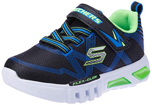 Skechers Flex-Glow, Zapatillas Niños, Multicolor (BBLM Black Textile/Synthetic/Blue & Lime Trim), 30 EU