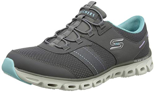 Skechers Glide Step-Just Be You, Zapatillas Mujer, Gris (CCLB Black Mesh/Durabuck/Purple & Aqua Trim), 40 EU