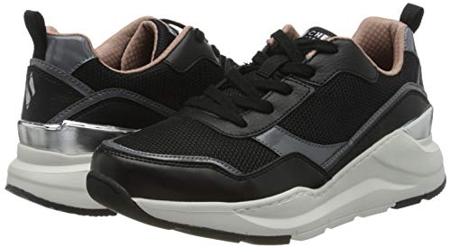 Skechers ROVINA Clean Sheen, Zapatillas Mujer, Negro Black Mesh Leather Durapatent Trim Blk, 39