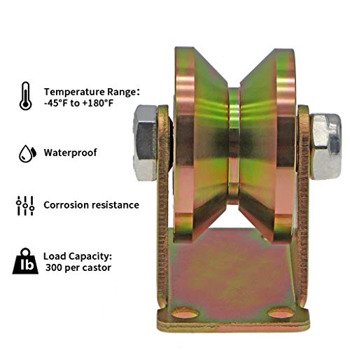 Skelang 4 piezas de 50 mm con ranura en V, rodillo para puerta corredera con soporte, ruedas rígidas resistentes para puerta corredera, puerta de fábrica, puerta de entrada, capacidad de carga: 300 kg