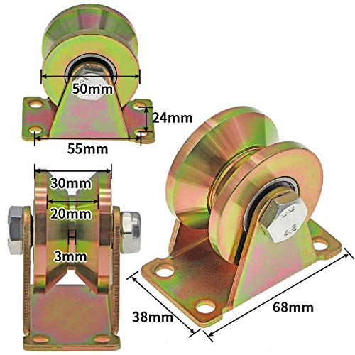 Skelang 4 piezas de 50 mm con ranura en V, rodillo para puerta corredera con soporte, ruedas rígidas resistentes para puerta corredera, puerta de fábrica, puerta de entrada, capacidad de carga: 300 kg