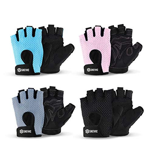 Skevic Guantes Gimnasio Hombre y Mujer - Guantes Gym Mujer y Hombre Antideslizante para Levantamiento de Pesas, Crossfit, Ciclismo, etc. Guantes Fitness Transpirable con Protección de Muñeca y Palma