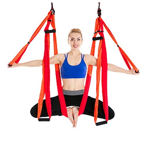 SKFG Aerial Yoga Hamaca Pilates Gymnastikband Rojo Naranja Set, 6 empuñaduras Anti-Schwerkraft Serpiente Nylon Taft Gymnastik Grasa Perder Deporte Yoga Schaukel para señoras Yoga Rücken-Training