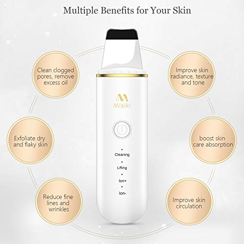 Skin Scrubber, Misiki Dispositivo de Limpieza de la Piel Facial, Ultrasónico Exfoliador Limpiador de Poros, USB 4 Modos Máquina de Anión para Cuidado de la Piel, Lifting Dispositivo de Belleza Facial