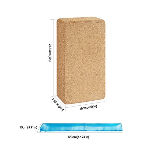 SKL Cork Yoga Block 2 Pack Plus Correa Corcho Ladrillos de yoga Ecológico Natural 9 "x 6" x 3 "Bloques de ejercicio de yoga Juego de ladrillos, kit de inicio, cualquier tipo de estilos de yoga