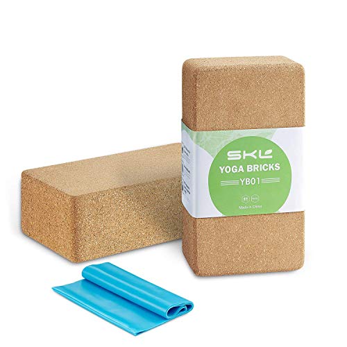 SKL Cork Yoga Block 2 Pack Plus Correa Corcho Ladrillos de yoga Ecológico Natural 9 "x 6" x 3 "Bloques de ejercicio de yoga Juego de ladrillos, kit de inicio, cualquier tipo de estilos de yoga