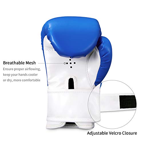 SKL Guantes de Boxeo para Niños 4oz Guantes de Boxeo de Combate de Dibujos Animados para niños Mitones de Entrenamiento Junior Punch PU Leather Edad 5-12 años(Azul)