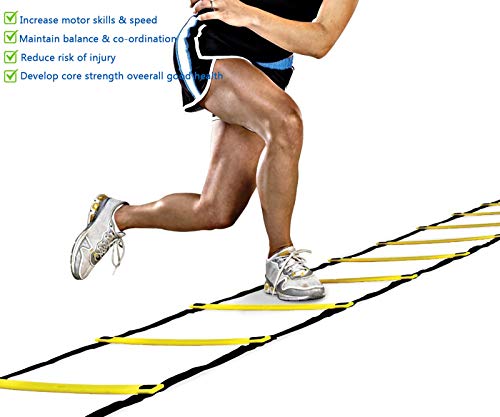 SKL Speed Agility Ladder 6M Escalera de Entrenamiento de 12 peldaños para fútbol de Baloncesto Baloncesto Fútbol Pies de Entrenamiento físico con Bolsa de Transporte