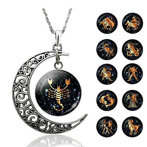 SKLHSIL Constelación Collar,Tauro Doce Zodiac Vintage Luna Collar Redondo Plata Vidrio Amuleto Astrology Colgante, Moda Simple Hombres Suerte Suerte Colgante Fiesta De Cumpleaños Regalo SKLHSIL Constelación Collar,Tauro Doce Zodiac Vintage Luna Collar Redondo Plata Vidrio Amuleto Astrology Colgante, Moda Simple Hombres Suerte Suerte Colgante Fiesta De Cumpleaños Regalo