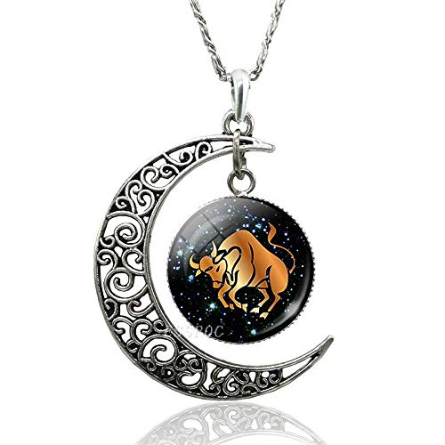 SKLHSIL Constelación Collar,Tauro Doce Zodiac Vintage Luna Collar Redondo Plata Vidrio Amuleto Astrology Colgante, Moda Simple Hombres Suerte Suerte Colgante Fiesta De Cumpleaños Regalo SKLHSIL Constelación Collar,Tauro Doce Zodiac Vintage Luna Collar Redondo Plata Vidrio Amuleto Astrology Colgante, Moda Simple Hombres Suerte Suerte Colgante Fiesta De Cumpleaños Regalo