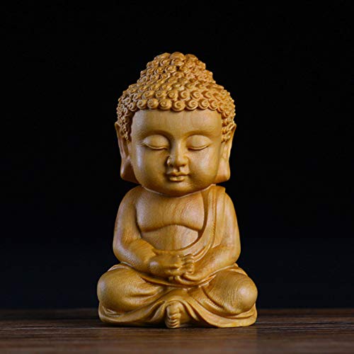 sknonr Miniatura Que se Sienta Buda meditando Estatua Decorativa Hecha a Mano Linda pequeña Escultura de Buda de Madera tamaño de la Palma Decoración