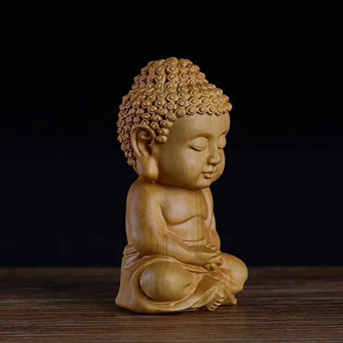 sknonr Miniatura Que se Sienta Buda meditando Estatua Decorativa Hecha a Mano Linda pequeña Escultura de Buda de Madera tamaño de la Palma Decoración