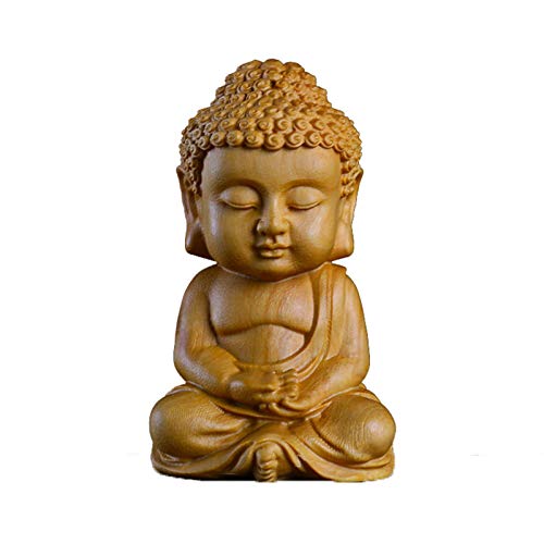 sknonr Miniatura Que se Sienta Buda meditando Estatua Decorativa Hecha a Mano Linda pequeña Escultura de Buda de Madera tamaño de la Palma Decoración