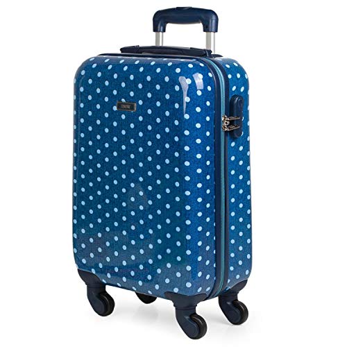 SKPAT - Maleta Infantil Cabina de Viaje 4 Ruedas Trolley Policarbonato Estampado Lunares. Equipaje de Mano. Rígida y Ligera. Candado. Low Cost. Estilo y Marca. 66450, Color Tejano