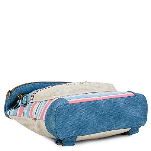 SKPAT - Mochila Estampada de Mujer. Diseño Casual. Tiras Ajustables y Asa de Mano. Lona a Rayas. Ideal para Diario. Muy Cómoda para Compras o Viaje. Marca. 302560, Color Azul SKPAT - Mochila Estampada de Mujer. Diseño Casual. Tiras Ajustables y Asa de Mano. Lona a Rayas. Ideal para Diario. Muy Cómoda para Compras o Viaje. Marca. 302560, Color Azul