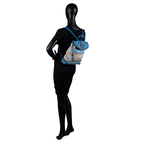 SKPAT - Mochila Estampada de Mujer. Diseño Casual. Tiras Ajustables y Asa de Mano. Lona a Rayas. Ideal para Diario. Muy Cómoda para Compras o Viaje. Marca. 302560, Color Azul SKPAT - Mochila Estampada de Mujer. Diseño Casual. Tiras Ajustables y Asa de Mano. Lona a Rayas. Ideal para Diario. Muy Cómoda para Compras o Viaje. Marca. 302560, Color Azul
