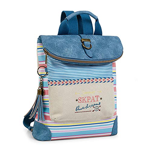 SKPAT - Mochila Estampada de Mujer. Diseño Casual. Tiras Ajustables y Asa de Mano. Lona a Rayas. Ideal para Diario. Muy Cómoda para Compras o Viaje. Marca. 302560, Color Azul SKPAT - Mochila Estampada de Mujer. Diseño Casual. Tiras Ajustables y Asa de Mano. Lona a Rayas. Ideal para Diario. Muy Cómoda para Compras o Viaje. Marca. 302560, Color Azul