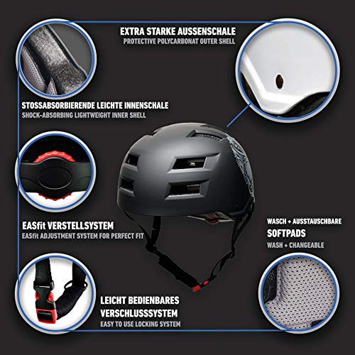 SkullCap® Casco de Skate y BMX - Bicicleta Y Scooter Eléctrico, Diseño: Skull, Talla: L (58-61 cm)