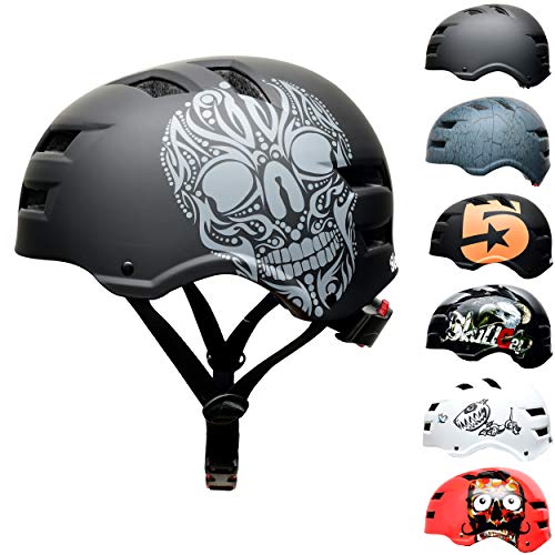 SkullCap® Casco de Skate y BMX - Bicicleta Y Scooter Eléctrico, Diseño: Skull, Talla: L (58-61 cm)