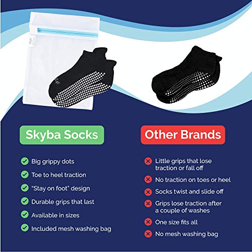 Skyba Calcetines Antideslizantes para Mujer Hombre - Barre, Yoga, Pilates, Rehabilitación En Hospital (2 Pares- Negro, Large)