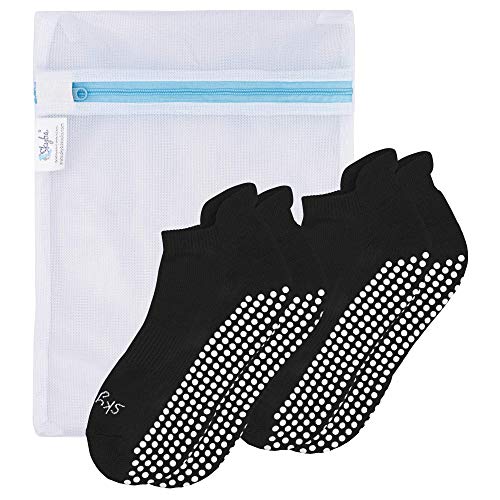 Skyba Calcetines Antideslizantes para Mujer Hombre - Barre, Yoga, Pilates, Rehabilitación En Hospital (2 Pares- Negro, Large)