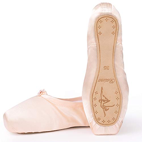 Skyrocket Mujeres y Niñas Satén Pointe Zapatos Puntas de ballet Pack de 1 puntera de gel de silicona y cintas