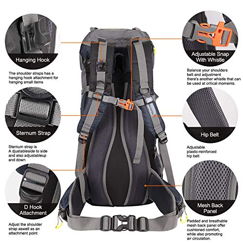 SKYSPER 50L Mochilas de Senderismo al Aire Libre Mochila de Senderismo Macutos Impermeable Ergonómica para Viajes Excursiones Acampadas Trekking