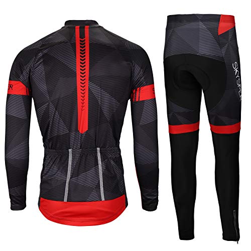 SKYSPER Maillot Ciclismo Hombres Jersey Mangas Largas Pantalones Largos Culotte de Ciclismo Conjunto de Ropa Maillot Entretiempo Invierno para Deportes al Aire Libre Ciclo Bicicleta