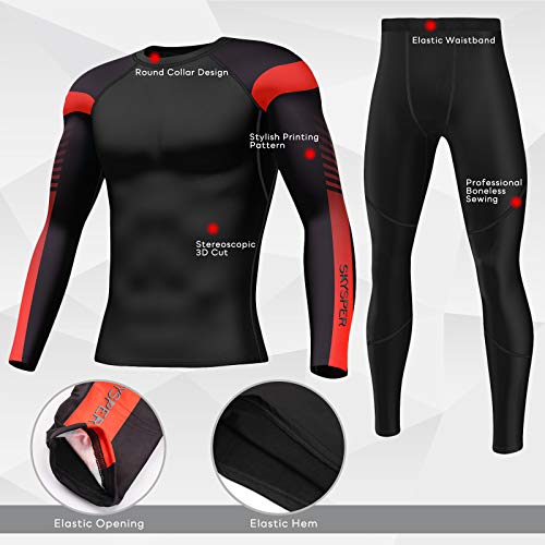 SKYSPER Ropa Interior Térmica Hombre Conjuntos Térmicos Camiseta Térmica Manga Larga Pantalones Largos de Compresión Hombre Deportes Termo Invierno Otoño para Running Esquí Montaña Ciclismo Fitness