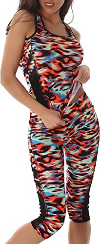 SL1 – Conjunto de deporte de 2 piezas para mujer, traje de entrenamiento Racerback Tank Top 3/4 de cintura alta con malla (32-38) 3 – multicolor 36