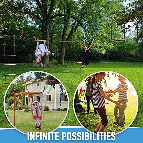 Slackline 50FT Ninja Obstacle Course Line Kit Obstáculos para Colgar Árboles Al Aire Libre Accesorios Equipado Los Accesorios Más Completos Con columpios,escaleras de cuerda y redes de obstáculos Slackline 50FT Ninja Obstacle Course Line Kit Obstáculos para Colgar Árboles Al Aire Libre Accesorios Equipado Los Accesorios Más Completos Con columpios,escaleras de cuerda y redes de obstáculos