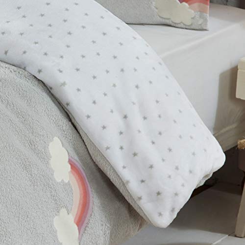 Sleepdown Juego de Funda de edredón con Funda de Almohada para Cama Individual (135 cm x 200 cm), diseño de Nubes arcoíris Que Brillan en la Oscuridad, poliéster, Color Gris y Blanco