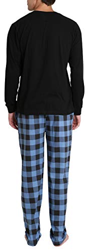 SLEEPHERO Hombres Conjunto de pantalón de Camisa de Pijama con Botones de Henley de Manga Larga de algodón para Adultos Cuadros Buffalo en Azul Marino, Negro y Azul Extra Extra Grande