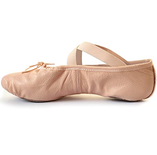 S.lemon Cuero Genuina Zapatillas Zapatos de Ballet Baile para Niñas Niños Rosa (23 EU)