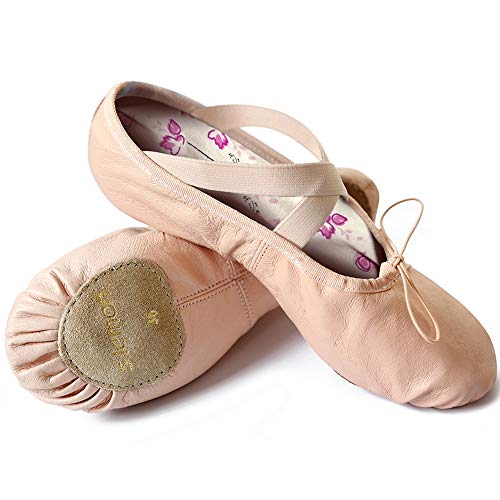 S.lemon Cuero Genuina Zapatillas Zapatos de Ballet Baile para Niñas Niños Rosa (23 EU)