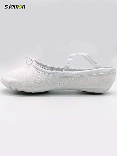 s.lemon Zapatillas de Ballet Lona Media Punta Ballet Zapatos Bailarina Principiantes Danza Zapatos para Niña Mujere Hombres 24-47 Bianco (24 EU)