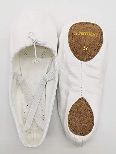 s.lemon Zapatillas de Ballet Lona Media Punta Ballet Zapatos Bailarina Principiantes Danza Zapatos para Niña Mujere Hombres 24-47 Bianco (24 EU)