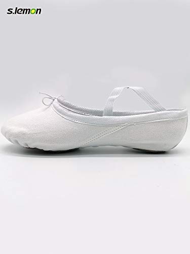 s.lemon Zapatillas de Ballet Lona Media Punta Ballet Zapatos Bailarina Principiantes Danza Zapatos para Niña Mujere Hombres 24-47 Bianco (35 EU)