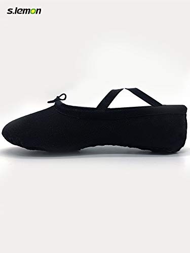 s.lemon Zapatillas de Ballet Lona Media Punta Ballet Zapatos Bailarina Principiantes Danza Zapatos para Niña Mujere Hombres 24-47 Negro (44 EU)