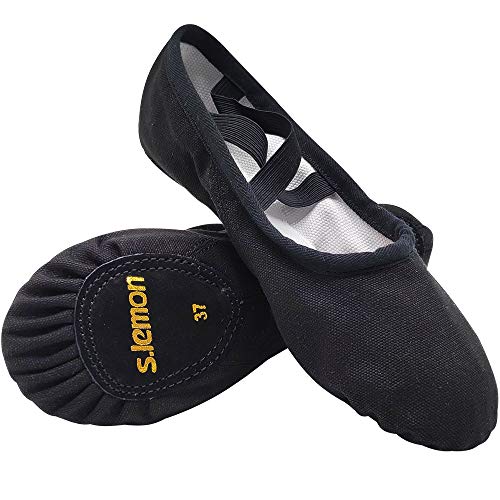 s.lemon Zapatillas de Ballet Lona Media Punta Ballet Zapatos Bailarina Principiantes Danza Zapatos para Niña Mujere Hombres 24-47 Negro (44 EU)