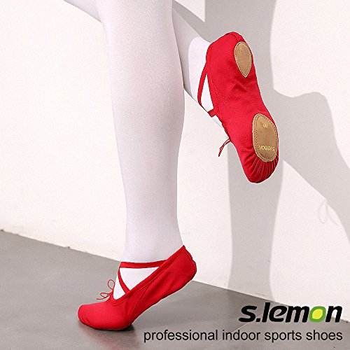 s.lemon Zapatillas de Ballet Lona Media Punta Ballet Zapatos Bailarina Principiantes Danza Zapatos para Niña Mujere Hombres 24-47 Rojo (24 EU)