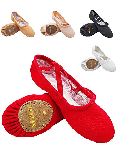 s.lemon Zapatillas de Ballet Lona Media Punta Ballet Zapatos Bailarina Principiantes Danza Zapatos para Niña Mujere Hombres 24-47 Rojo (24 EU)